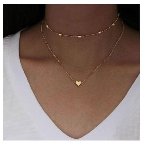 golden thin chain alloy peach heart pendant multi-layer necklace's discount tags