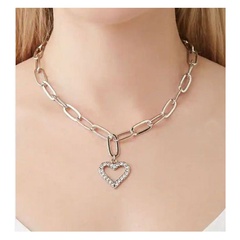 square silver simple diamond heart-shaped pendant necklace
