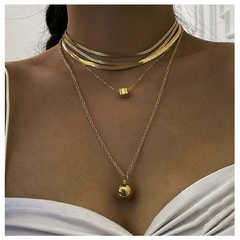 Alu Würfel Kugel Anhänger goldene einfache mehrschichtige Halskette