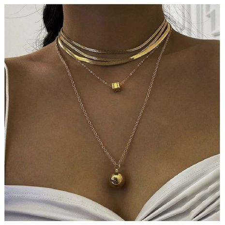 alloy dice ball pendant golden simple multi-layered necklace's discount tags