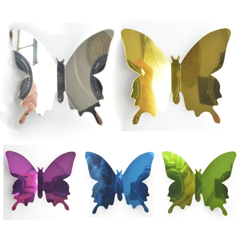 stereo mirror butterfly PET mirror 3D butterfly wall stickers bedroom room decoration