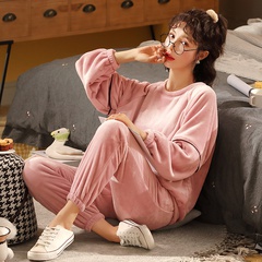 long-sleeved trousers coral fleece casual plain home pajamas suit