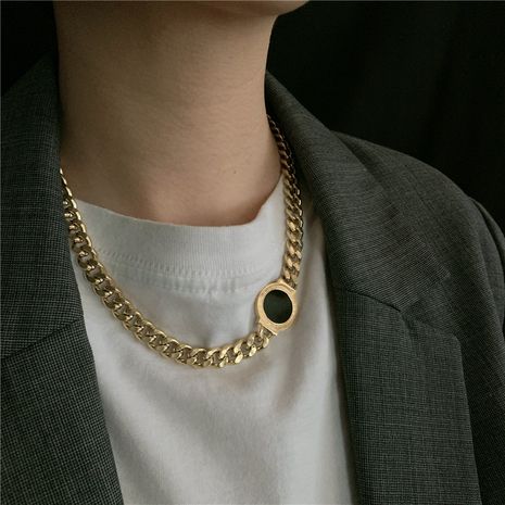 collier de mode en acier titane à chaîne épaisse ronde noire's discount tags