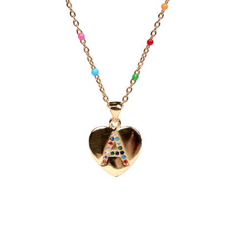 26 letters colorful zircon heart-shaped pendant necklace wholesale's discount tags