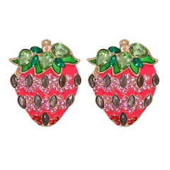 Creative Sweet Korean Fruit Pink Strawberry Oiled Diamond Stud Earrings
