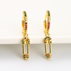 fashion pin buckle pure copper inlaid colorful zircon earrings