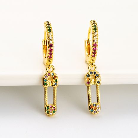 fashion pin buckle pure copper inlaid colorful zircon earrings's discount tags