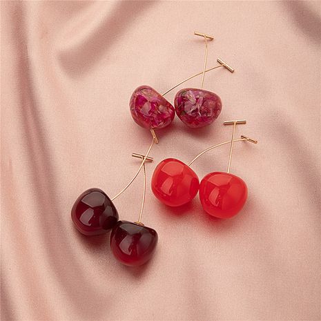 Korean women's long style personalized cherry geometric earrings's discount tags