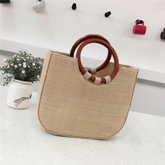 new korean  simple straw  wooden handle handbag