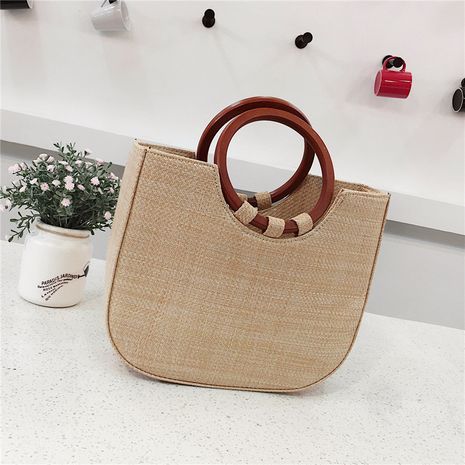neue koreanische einfache Stroh Holzgriff Handtasche's discount tags