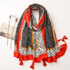 Abstract cotton and linen scarf autumn and winter Korean long geometric arrow long shawl