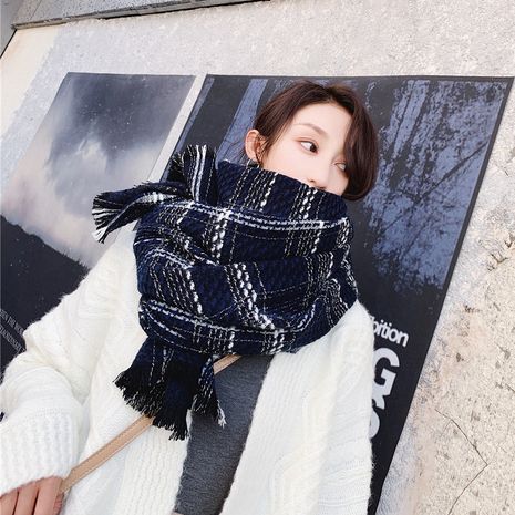 Korean classic plaid cashmere scarf winter tassels warm thick shawl's discount tags