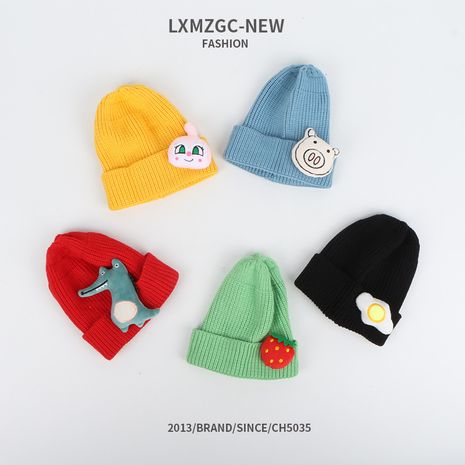 Children's new  korean candy color cartoon dolls knitted hats's discount tags