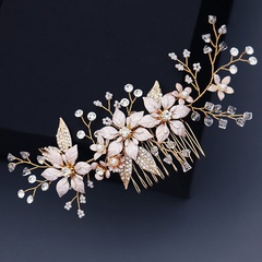Korean wedding  bridal  flower pearl insert  handmade crystal  plate hair comb