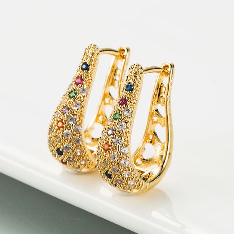 new fashion geometric U-shaped hollow micro-inlaid color zircon earrings's discount tags