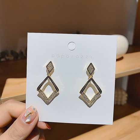 925 silver needle geometric full diamond rhombus exaggerated earrings's discount tags