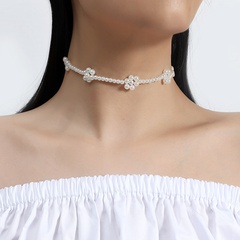 Korean simple handmade flower pearl woven cute necklace