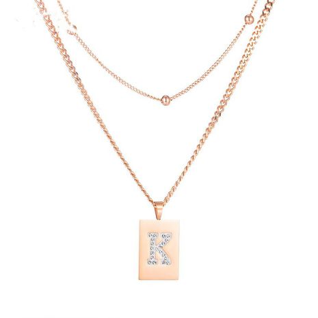 Korean fashion square letter K titanium steel plated rose gold  necklace's discount tags