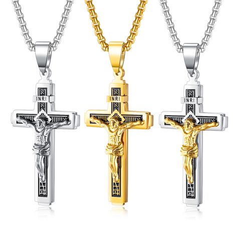 vintage religious  classic Jesus cross stainless steel necklace  NHOP271087's discount tags