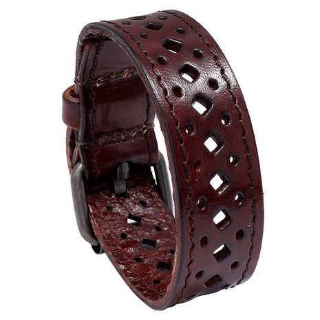 Bracelet en cuir large pour hommes creux rétro en cuir de vachette's discount tags