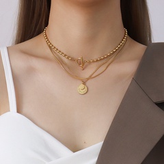 fashion double queen portrait multi-layered titanium steel necklace