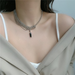 Korean new trendy luxury black gem pendant detachable twist stitching necklace
