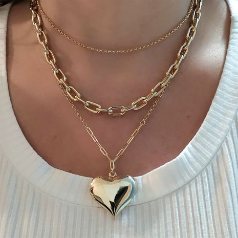 French light luxury heart-shaped stacked chain necklace set NHLL271322's discount tags