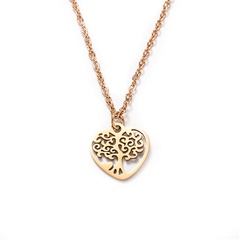 titanium steel full polished laser cut peach heart tree of life necklace