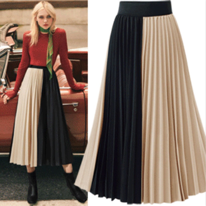 Chiffon color matching pleated skirt fold stitching chiffon skirt skirt ...