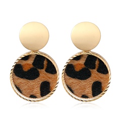 fashion metal simple round leopard pattern earrings