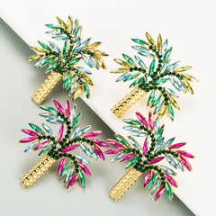 Amazon Cross-Border New Arrival Personalized Coconut Tree Style Earrings Female Alloy Inlaid Color Rhinestone European and American Fashion Earrings