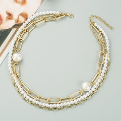 new fashion simple multi-layer metal buckle short shiny pearl necklace