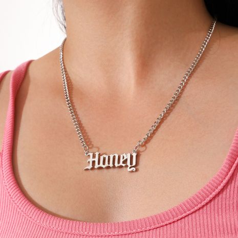 new style single layer silver Honey letter pendant necklace's discount tags