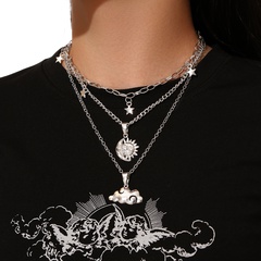 Fashion Punk Multi-Layer 3 Layered Wear XINGX Tassel Necklace Sun Moon White Cloud Pendant Necklace 1pc