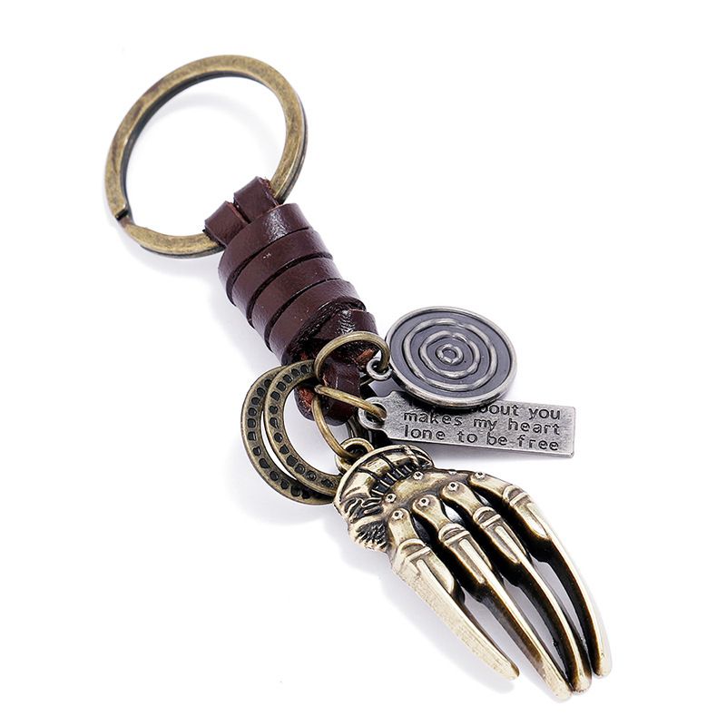 retro woven alloy leather keychain