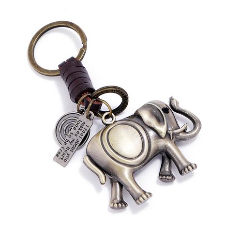 Retro  creative hand-woven alloy elephant  cowhide keychain  NHPK272645's discount tags