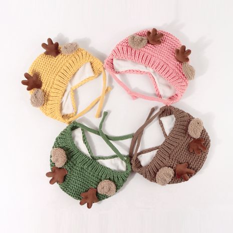 Autumn and winter children's cute antlers knitted hat's discount tags