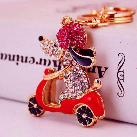 Kuxi Ornament Rhinestone Cartoon Cycling Puppy Car Key Ring Women's Bag Accessories Animal Metal Pendant's discount tags