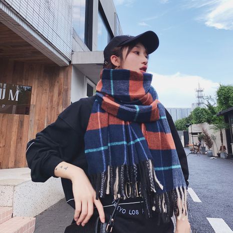 warm fringe long thick autumn and winter plaid fine quality scarf's discount tags