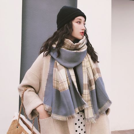 winter long Korean thick double-sided plaid imitation cashmere scarf's discount tags