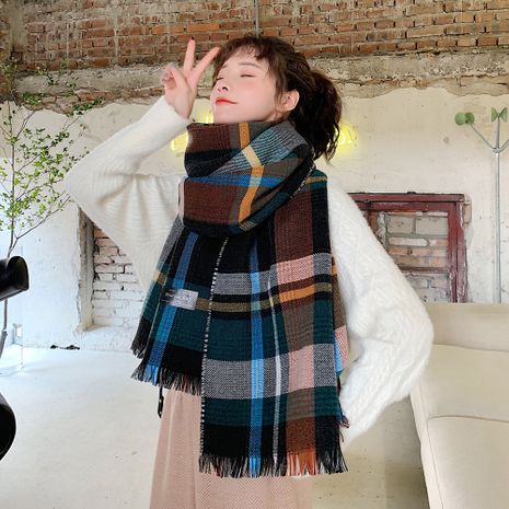 Korean knit long British plaid cashmere scarf's discount tags