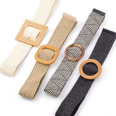 New PP straw woven  round buckles fashion casual decoration all-match trousers elastic belt