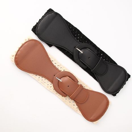 Women's elastic waist seal elastic hollow buckle  belt NHJN273106's discount tags