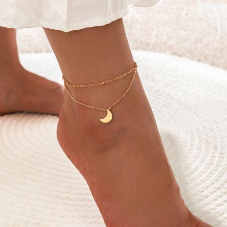 nouveau bracelet de cheville à pendentif croissant de lune double couche simple's discount tags