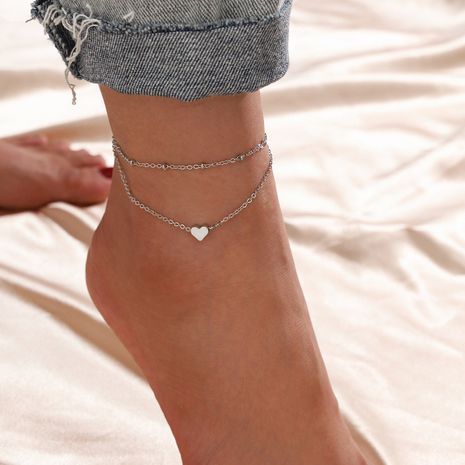 double-layer anklet alloy peach heart love peach heart-shaped double-layer bracelet's discount tags