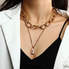 collier pendentif serrure à double couche en alliage créatif de mode