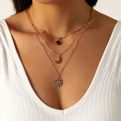 new water drop moon three-layer necklace's discount tags