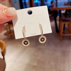 Aiguilles en argent coréen 925 simples boucles d'oreilles en diamant avec cercle de coquille naturelle