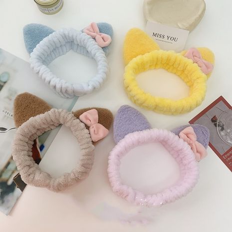 Korean  cute cat ears elastic  plush wash face butterfly hairband's discount tags