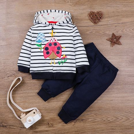  new children's cute insect two-piece casual  striped long-sleeved hooded suit  NHLF275120's discount tags